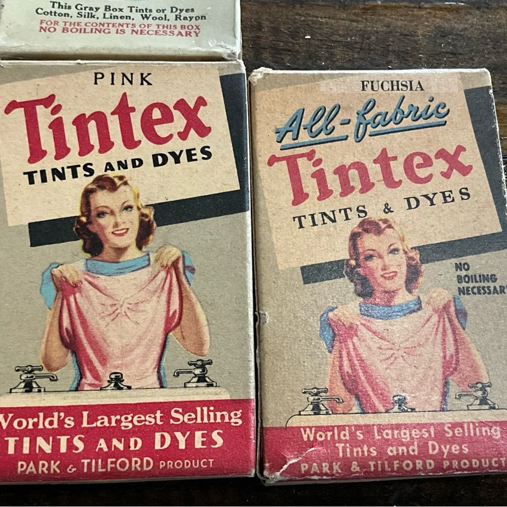Vintage Lot of 4 Tintex Tints & Dyes Pink Maize Yellow Fuchsia MCM IOB Crafts
